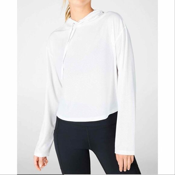 Fabletics Kaia Cropped Hoodie White XL Light Weight Perforated - Picture 1 of 14